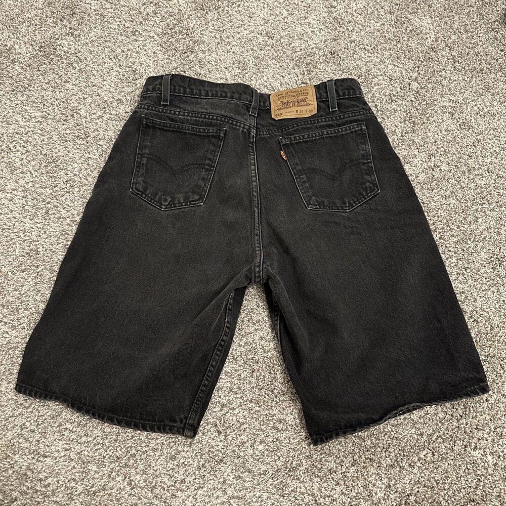 Vintage Levi’s 550 Black Denim Relaxed Fit Shorts 34x00 Orange Tab Made in USA